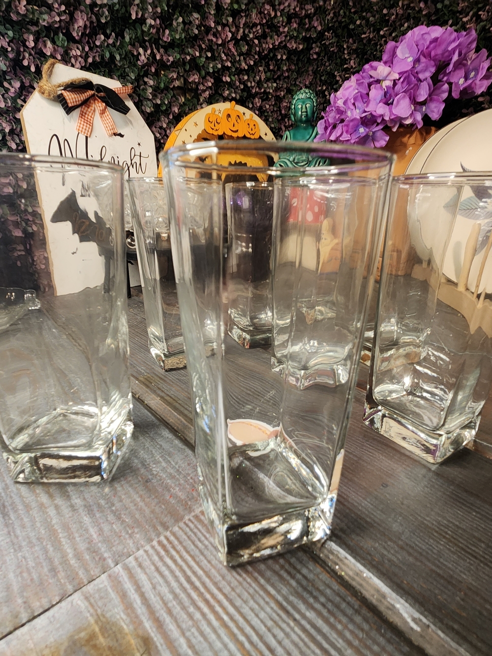 Clear Square Glass Tumblers - Set of 8, 16 Oz